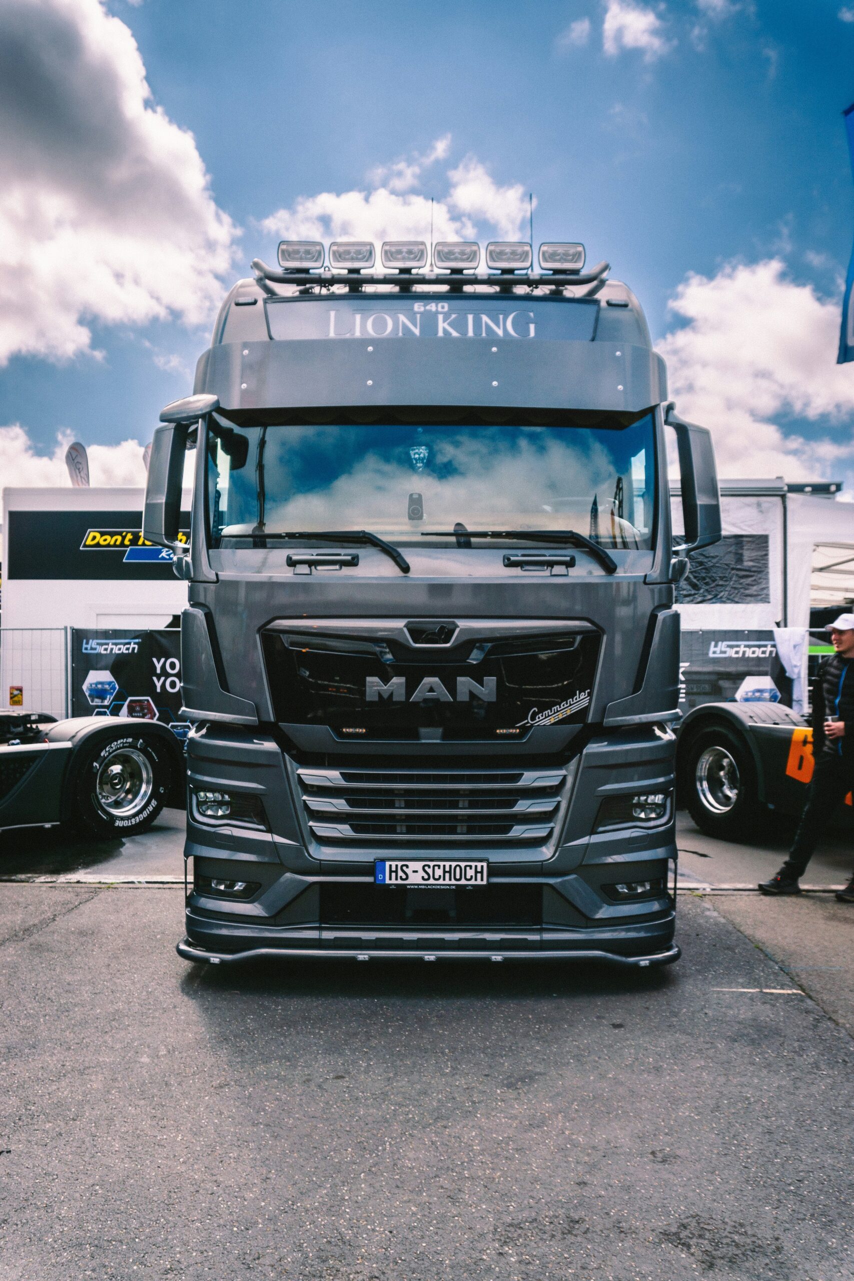 A large truck parked in a parking lot